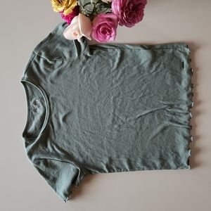 Teal Hollister crop top with ruched sleeve edges
